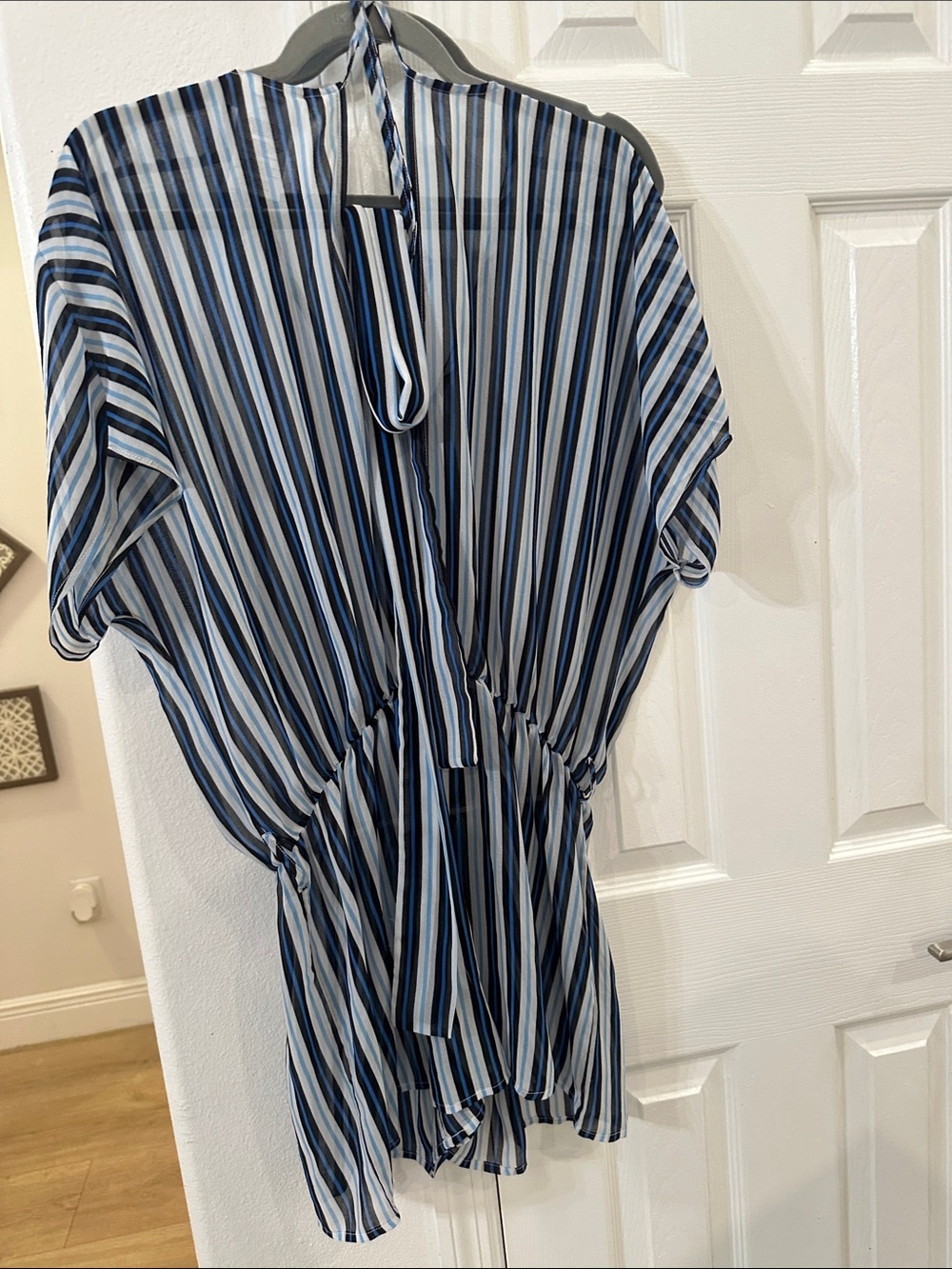 Michael Kors Navy and White Striped Swim Coverup